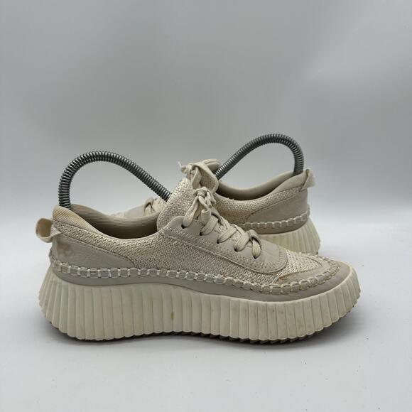 Womens Size 7.5 Dolce Vita Dolen Sandstone Woven Platform Sneakers Shoes - Picture 5 of 7